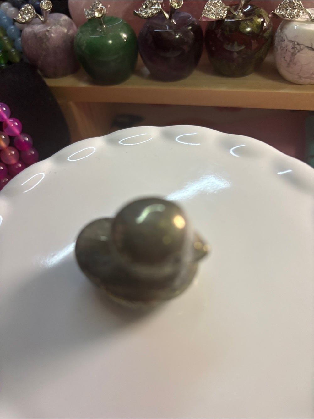 Pyrite Small Decorative Stone Bird Figurine in Olive Green